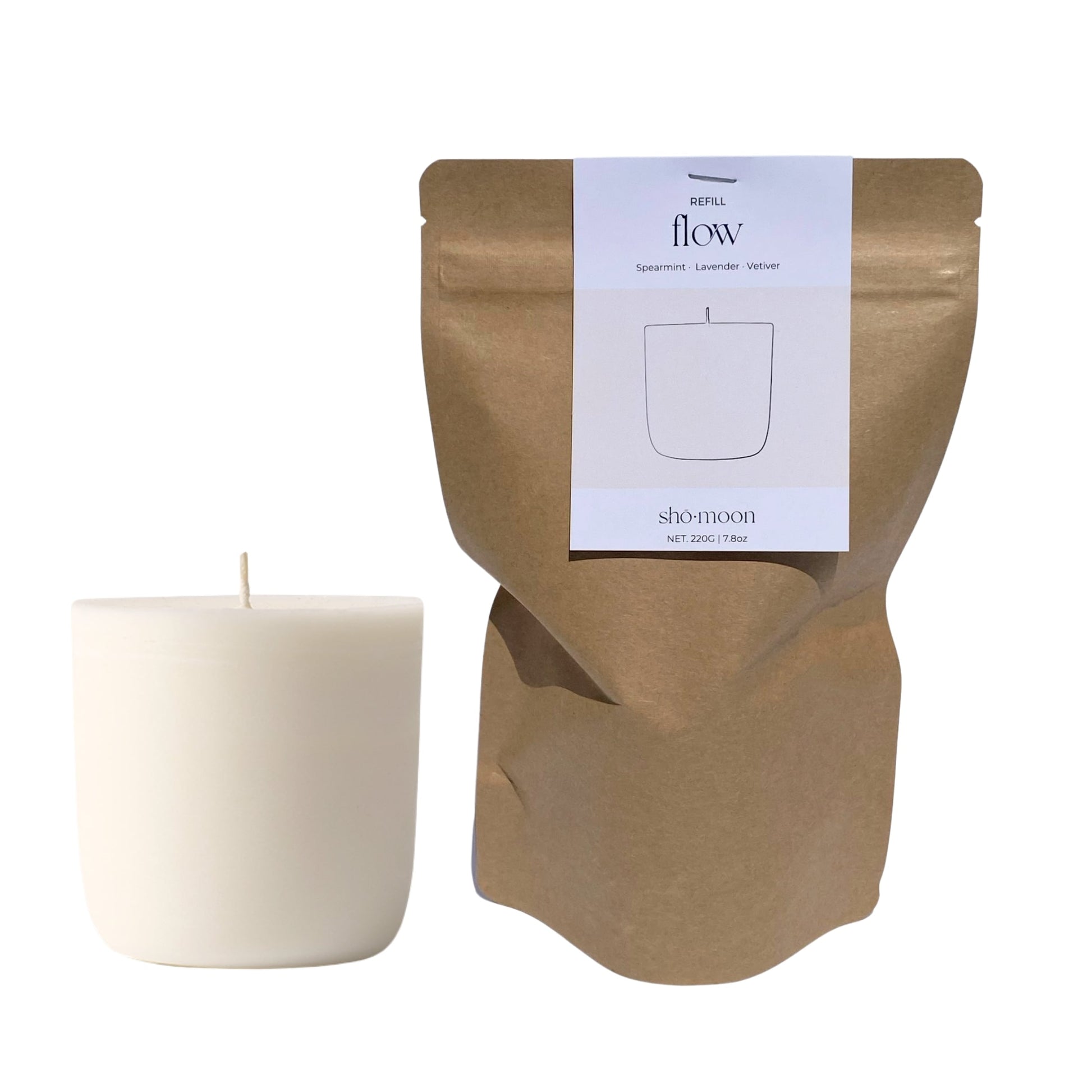 Shō-moon Flow Meditation Candle Refill with pure essentials oils and clean burning and natural wax and packaging