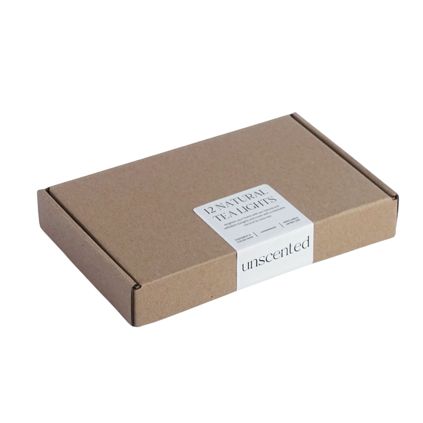 Box of 12 Shō-moon Natural and refillable unscented Tealights Candle with clean burning and natural wax.