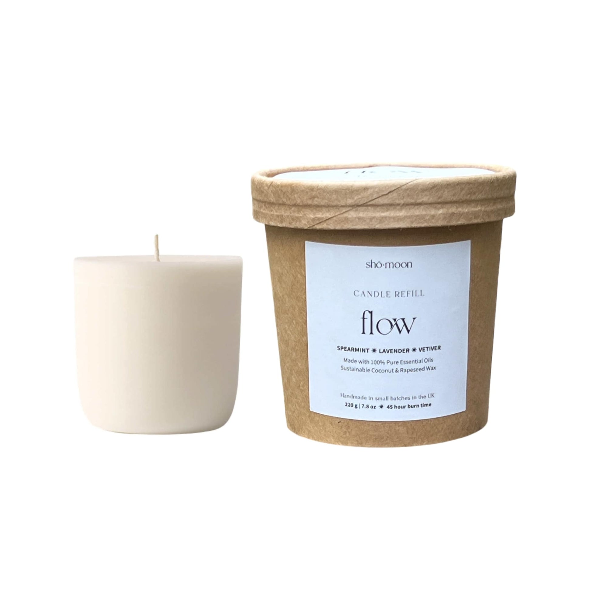 Shō-moon Flow Meditation Candle Refill with pure essential oils and clean burning and natural wax and packaging