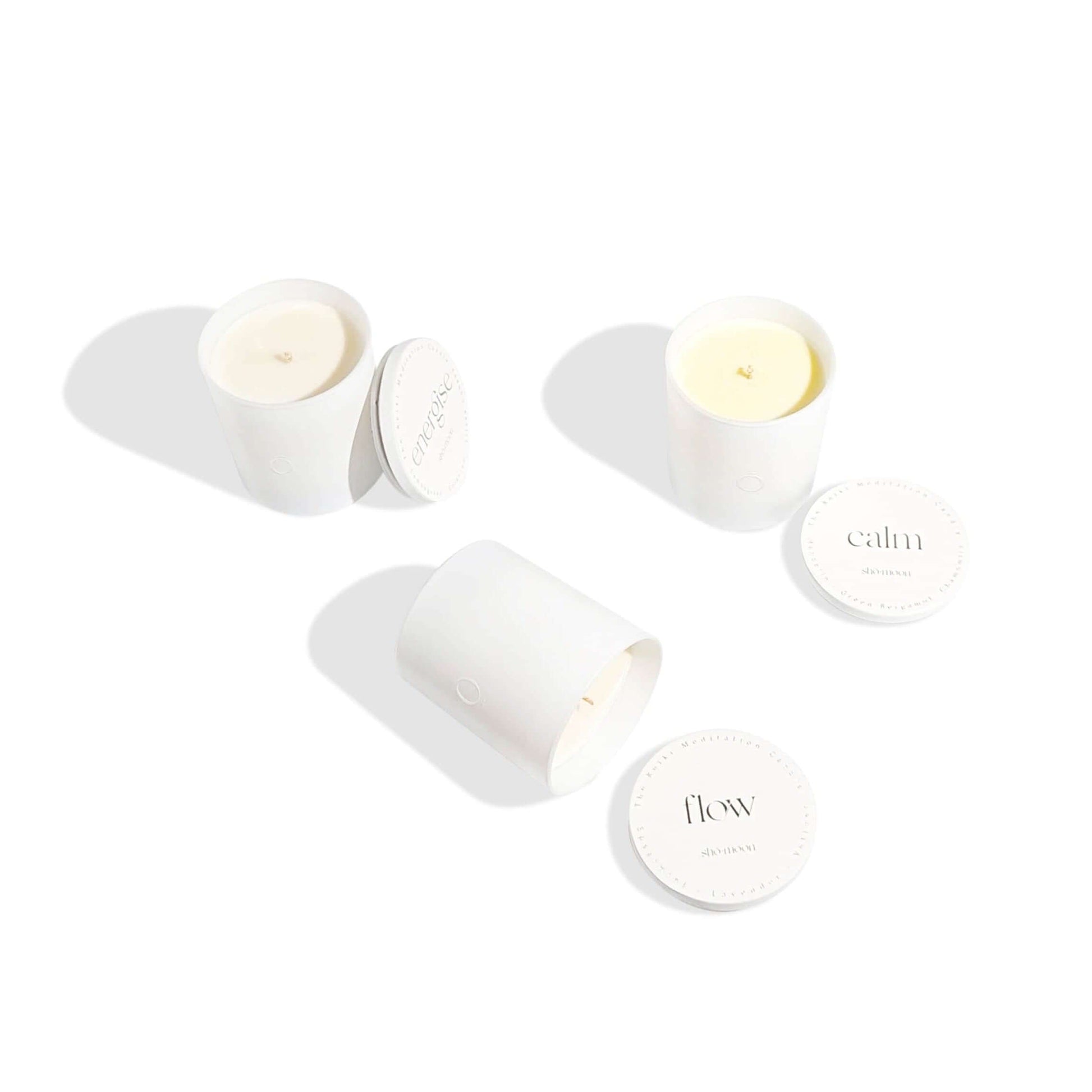 Set of three shō-moon Natural Aromatherapy Meditation Candles from the Intention Collection: Energise, Flow and Calm